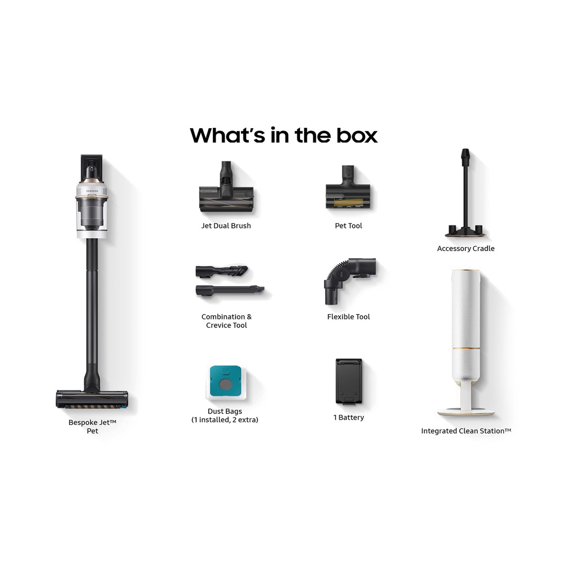 Samsung Bespoke Jet Cordless Vacuum Cleaner – 210W Suction Clean Station 60min Runtime VS20A95823W (white)