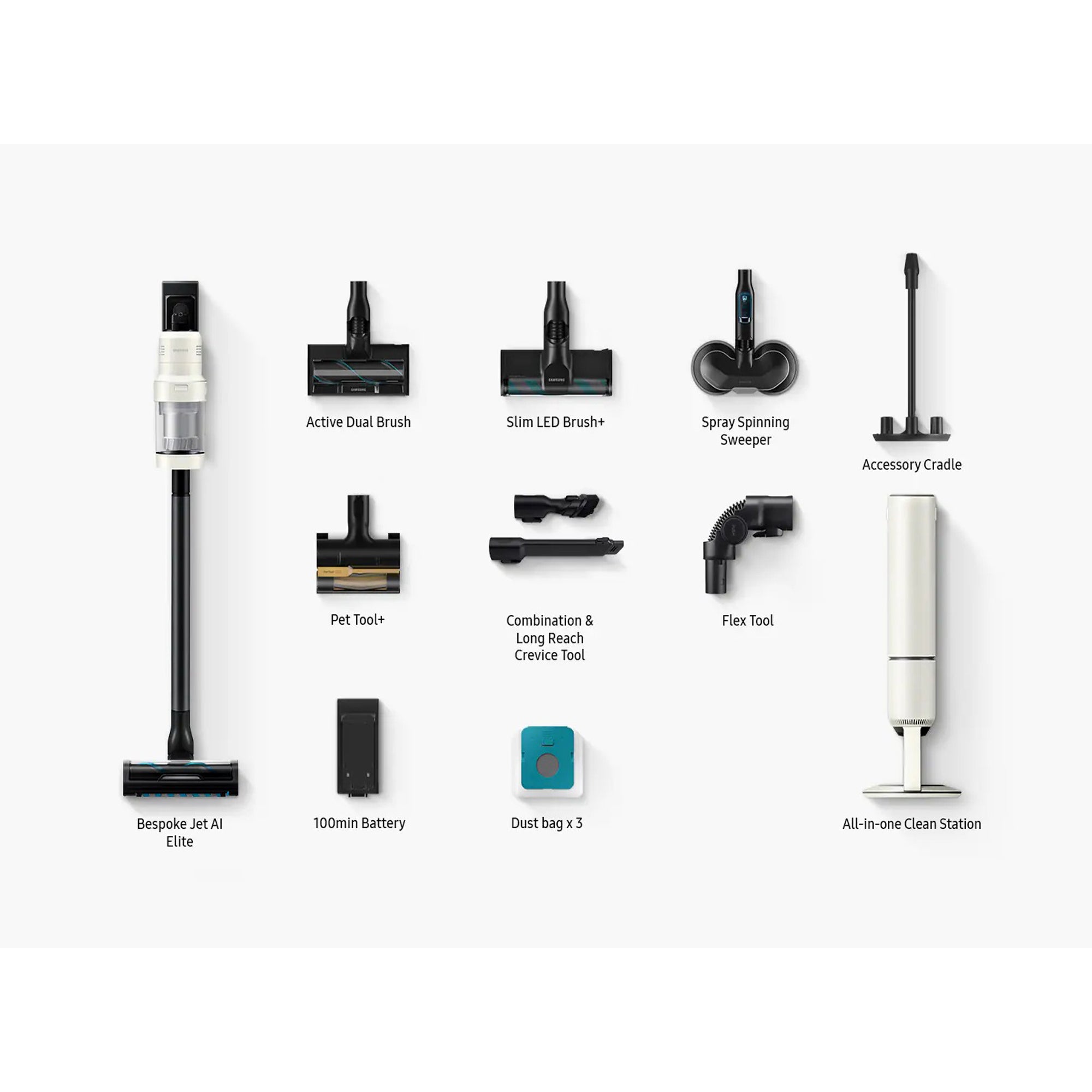 Samsung Bespoke Jet Cordless Stick Vacuum Cleaner 100 Minute Run Time 280W Suction Power Ai Cleaning Mode Vs28C9764Qg/Sg