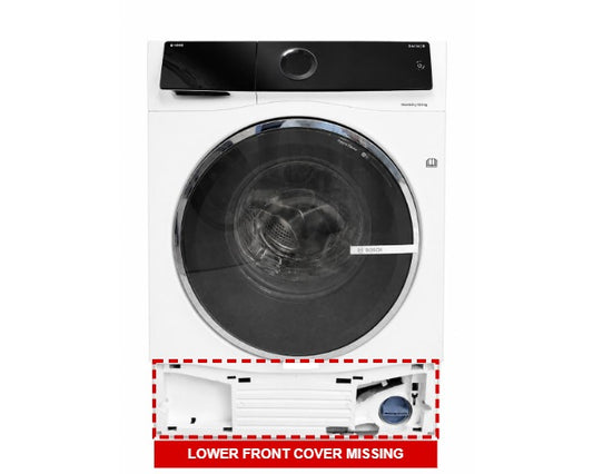 Actual Bosch WNC254A0GC unit for sale, lower front cover missing (marked in red)