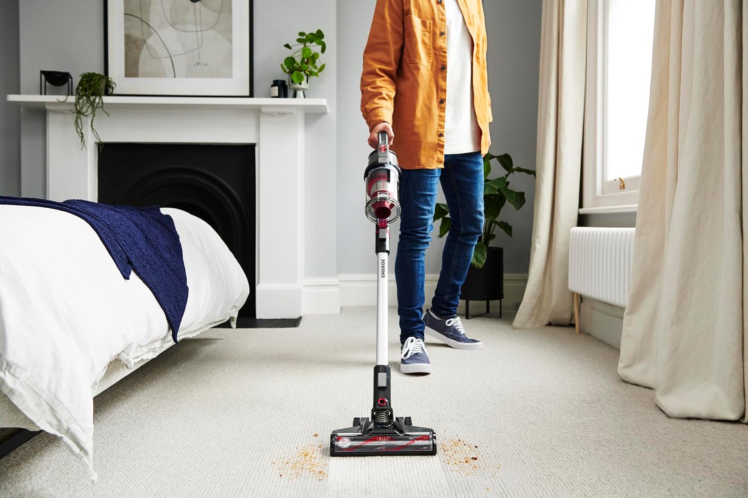 Hoover Cordless Vacuum Cleaner Powerful Household Vacuum with 40Mins Runtime, Handheld Vacuum for Home Carpet Hardwood Floor Pet Hair Stick Vacuum Cleaner, 3 Year Warranty, Silver-CLSV-VPME