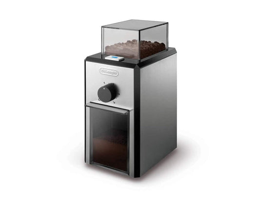 De'Longhi KG89 stainless steel burr coffee grinder - front view