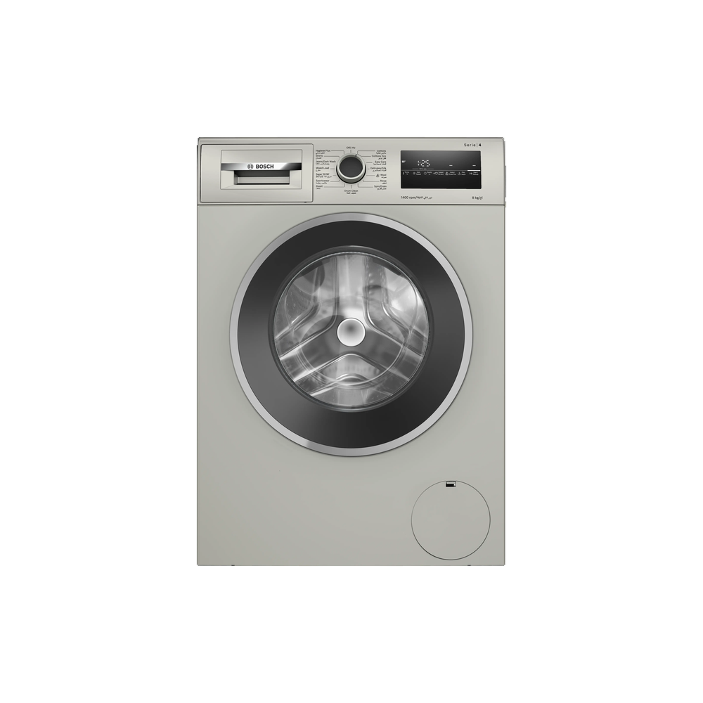 Bosch Series 4 WAN28283GC 8kg front-load washing machine – front view in Silver Inox