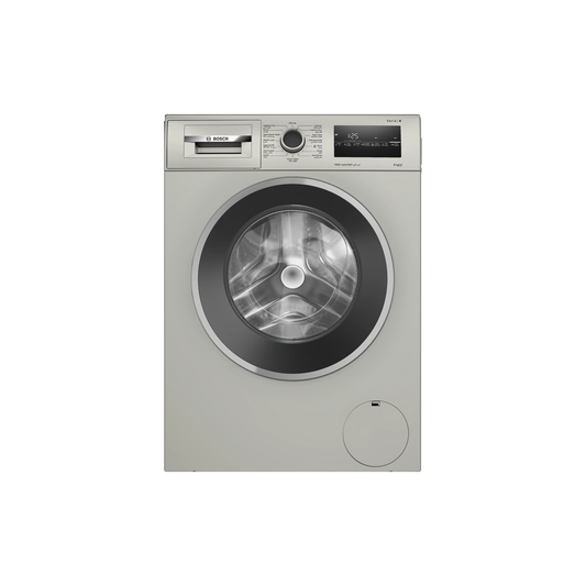 Bosch Series 4 WAN28283GC 8kg front-load washing machine – front view in Silver Inox
