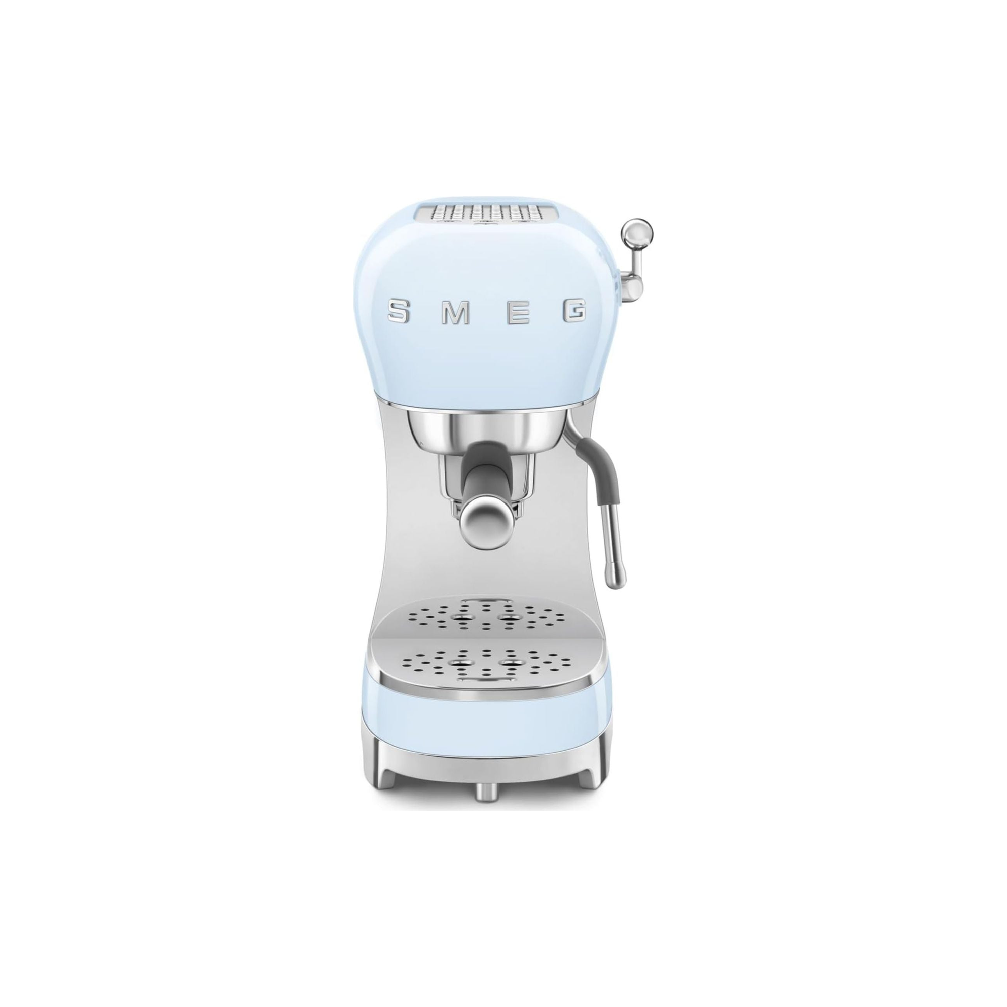 Smeg ECF02PBUK espresso coffee machine – front view in Pastel Blue