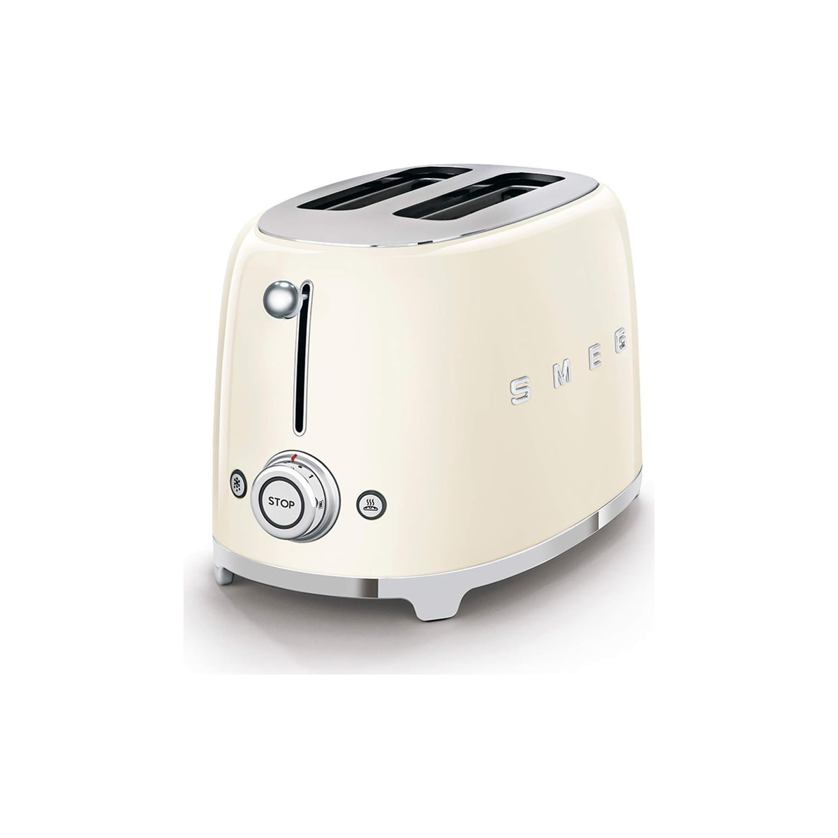 Smeg TSF01CREU 50s retro style 2-slice toaster in Cream, angled view