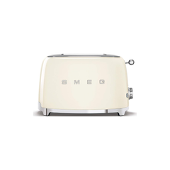 Smeg TSF01CREU 2-slice toaster front view showing browning dial, stop button and defrost icon