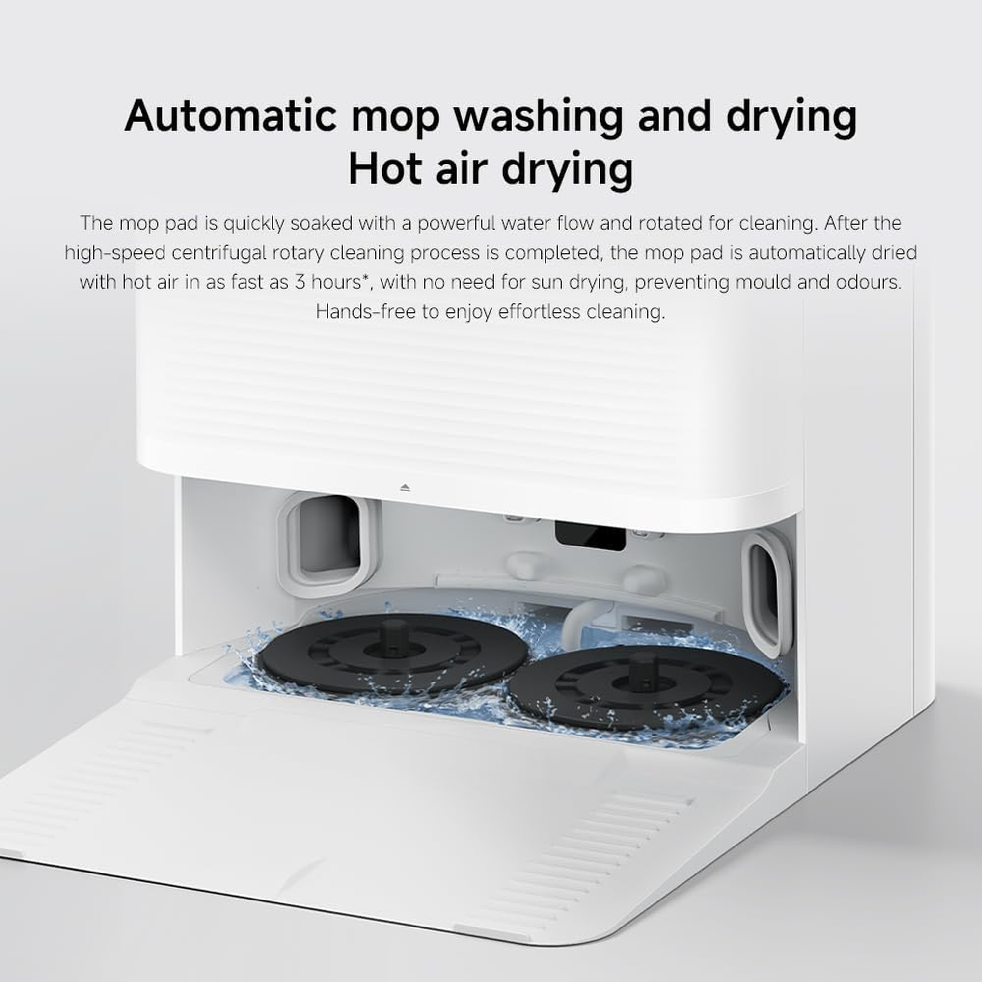 Xiaomi Robot Vacuum X20 Pro automatic mop washing and hot air drying inside the station