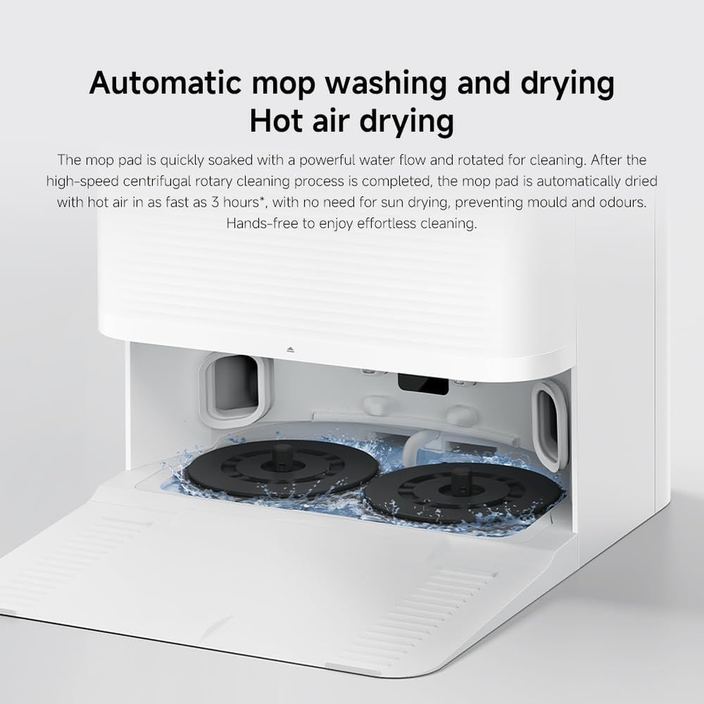 Xiaomi Robot Vacuum X20 Pro automatic mop washing and hot air drying inside the station