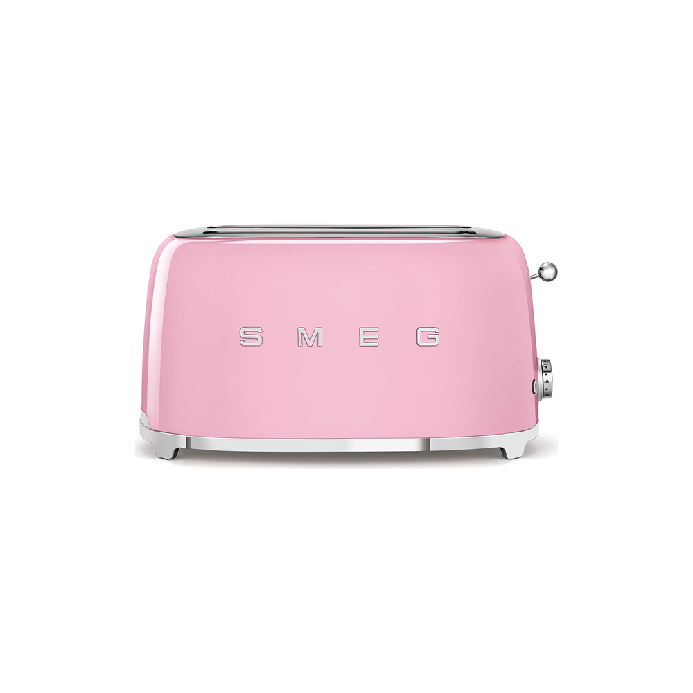 Smeg TSF02PKUK 4-slice toaster front view with extra wide slots and chrome high-lift lever