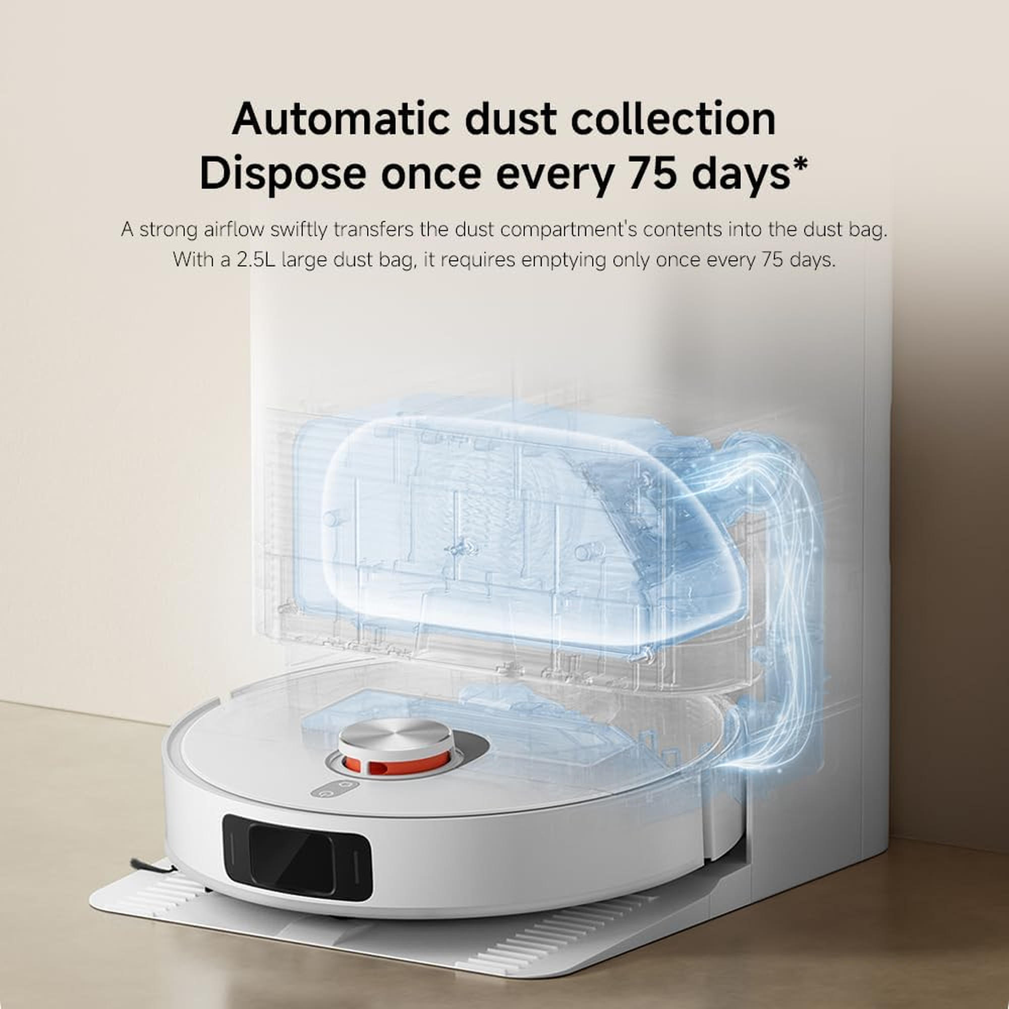 Xiaomi Robot Vacuum X20 Pro automatic dust collection into a 2.5L dust bag