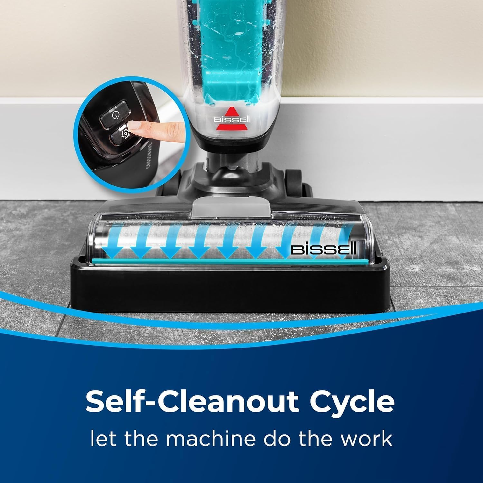 BISSELL CrossWave HF2 3845E self-cleanout cycle button close-up