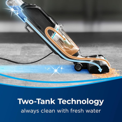 BISSELL CrossWave HF2 3845E two-tank technology diagram showing clean and dirty water separation