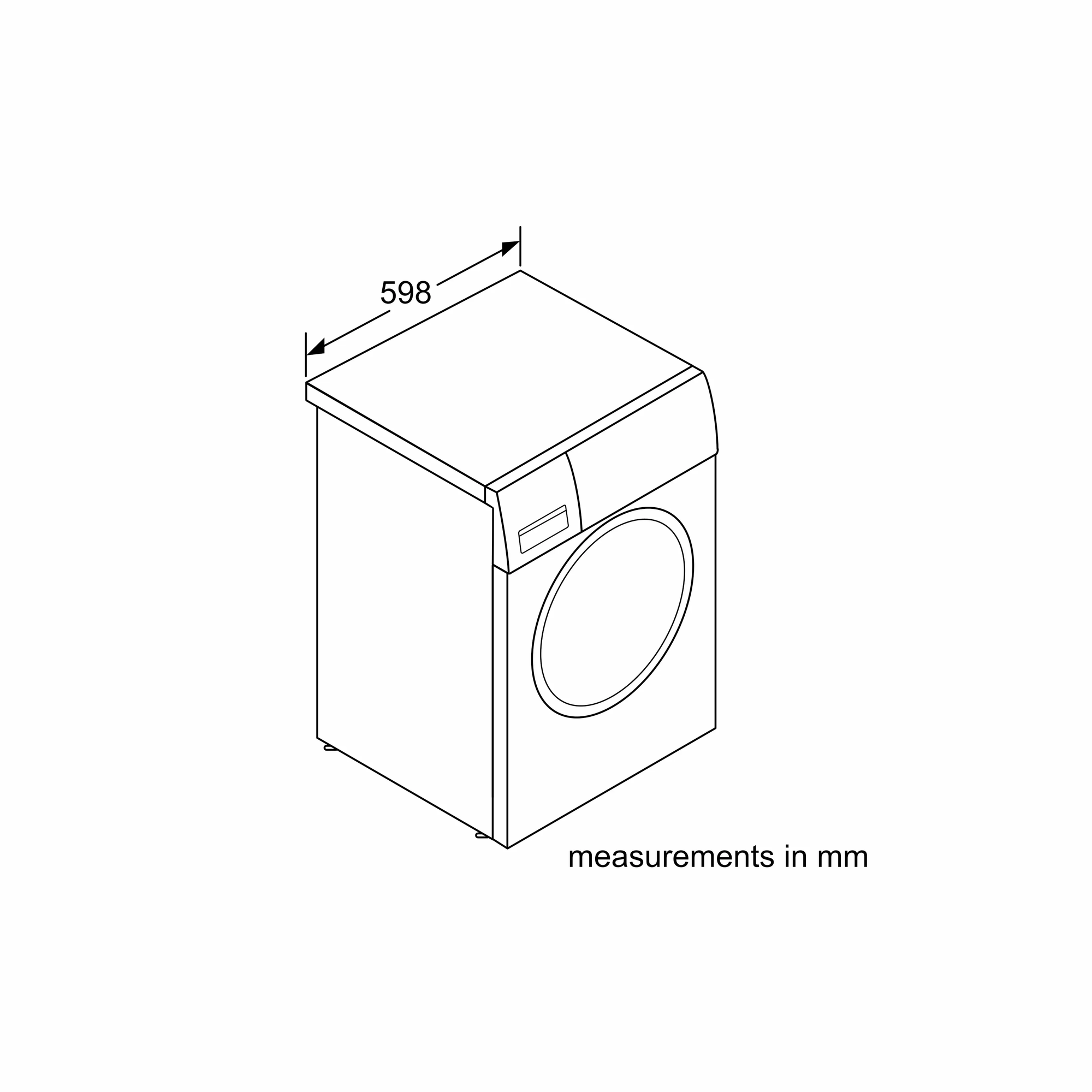 Bosch WAN28283GC installation line drawing – front view width measurement in mm