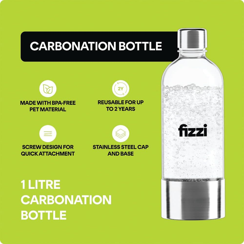 Nutricook Fizzi Soda Maker NC-FSM100 1 litre BPA-free carbonation bottle with stainless steel cap and base