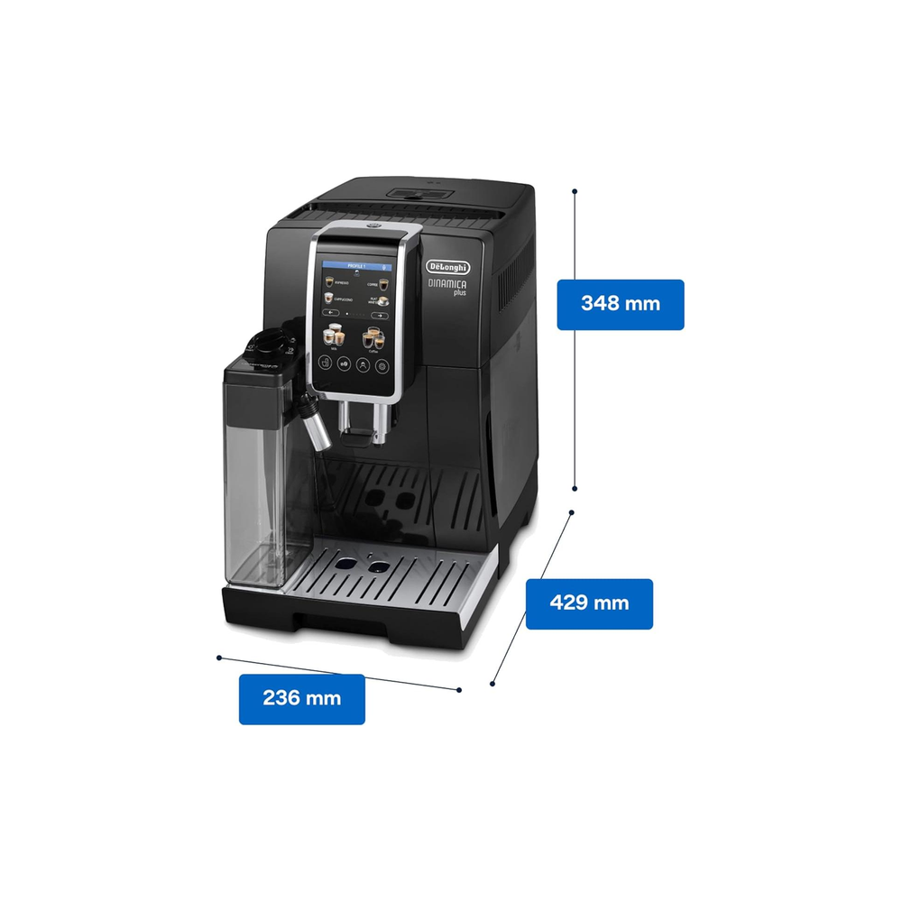 De'Longhi Dinamica Plus ECAM382.70.B dimension diagram – 348mm height, 236mm width, 429mm depth