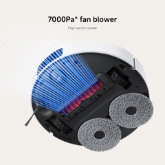 Xiaomi Robot Vacuum X20 Pro underside view showing 7000Pa fan blower and dual mop pads
