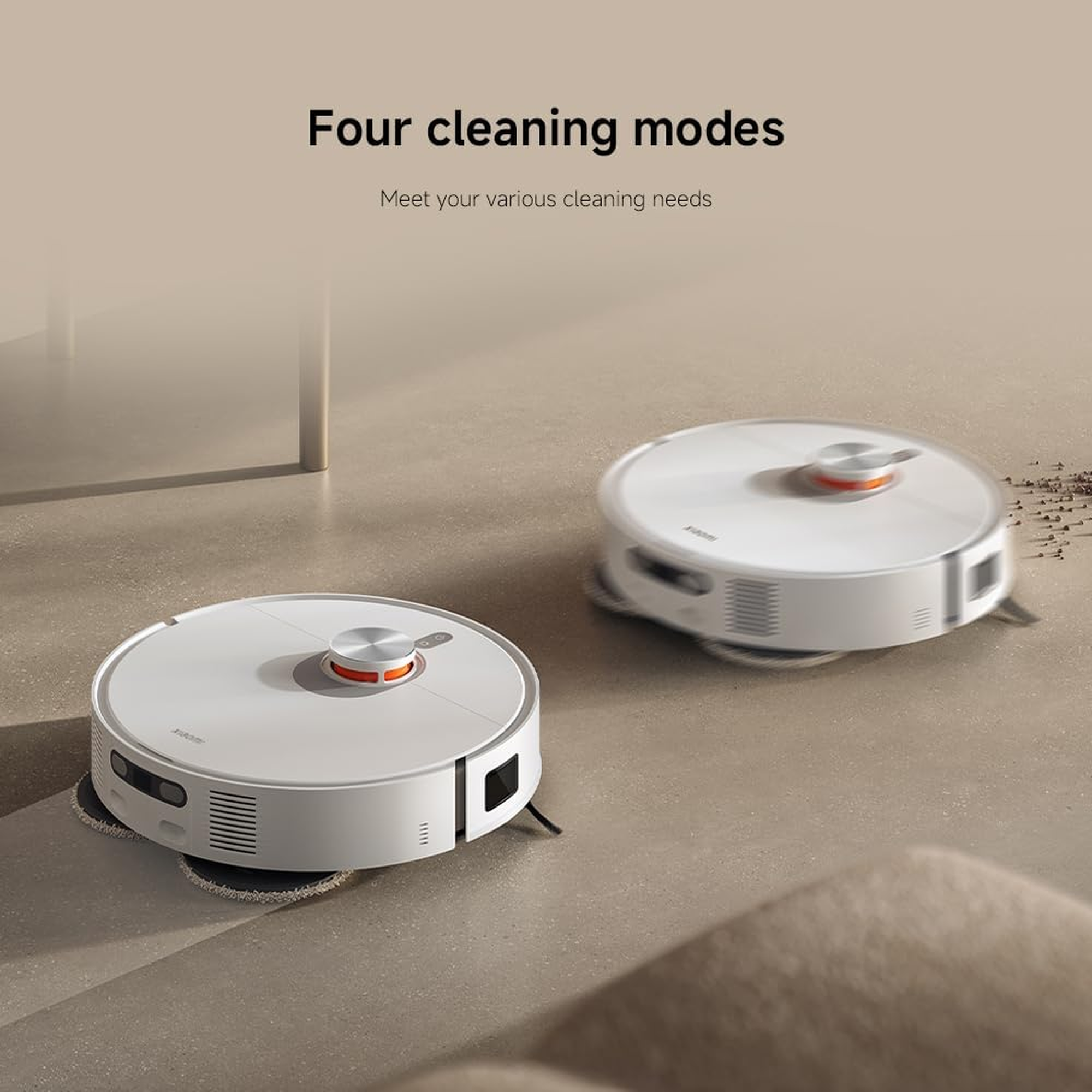 Xiaomi Robot Vacuum X20 Pro demonstrating four cleaning modes on hard flooring