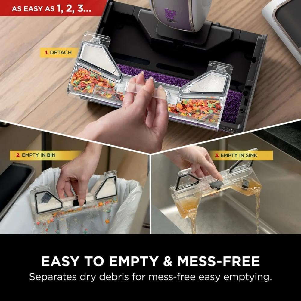 Shark SteamPickUp SD200ME easy 3-step emptying process – detach, empty in bin, empty in sink