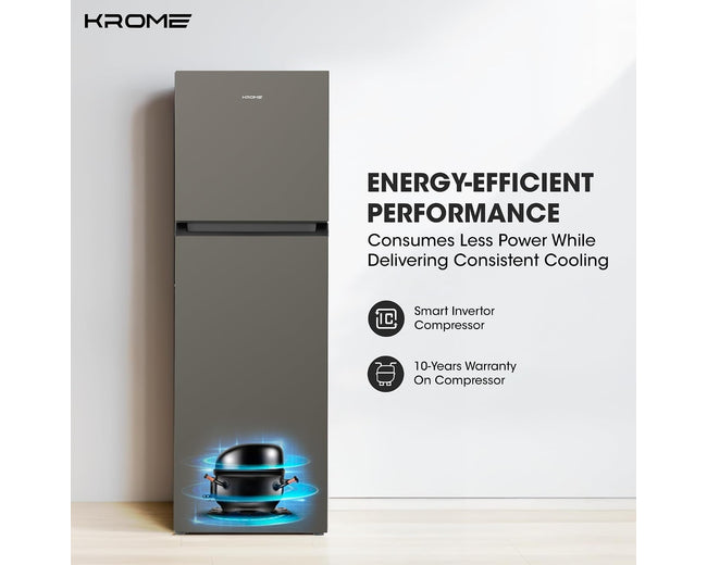 Krome KR-RFF370TI Refrigerator – inverter compressor