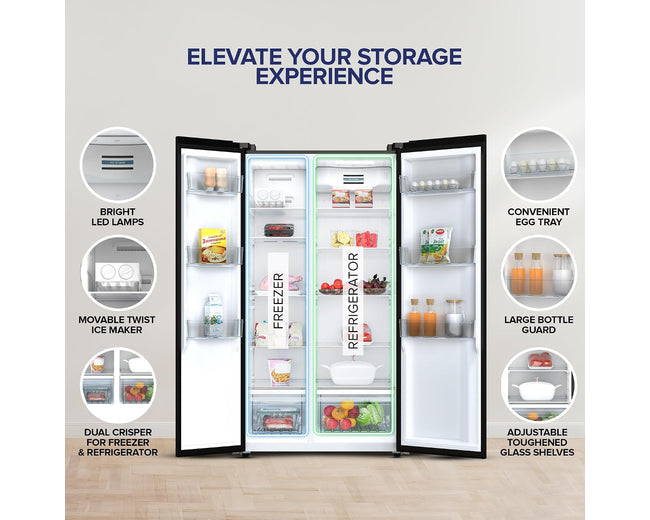 Nikai NRF800SBBG Refrigerator – doors open, storage features