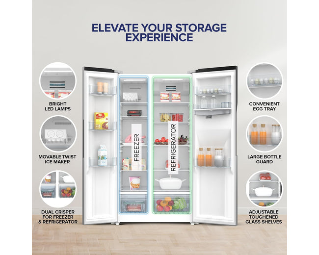 Nikai NRF800SBSD5 Refrigerator – doors open, storage features