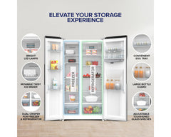 Nikai NRF800SBSD5 Refrigerator – doors open, storage features