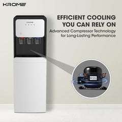 KROME Bottom-Loading Water Dispenser, Hot, Cold & Warm Water, Child Safety Lock, Stainless Steel Tanks, 3L Cooling & 5L Heating Capacity, LED Indicators, KR-WDBL1003TSP