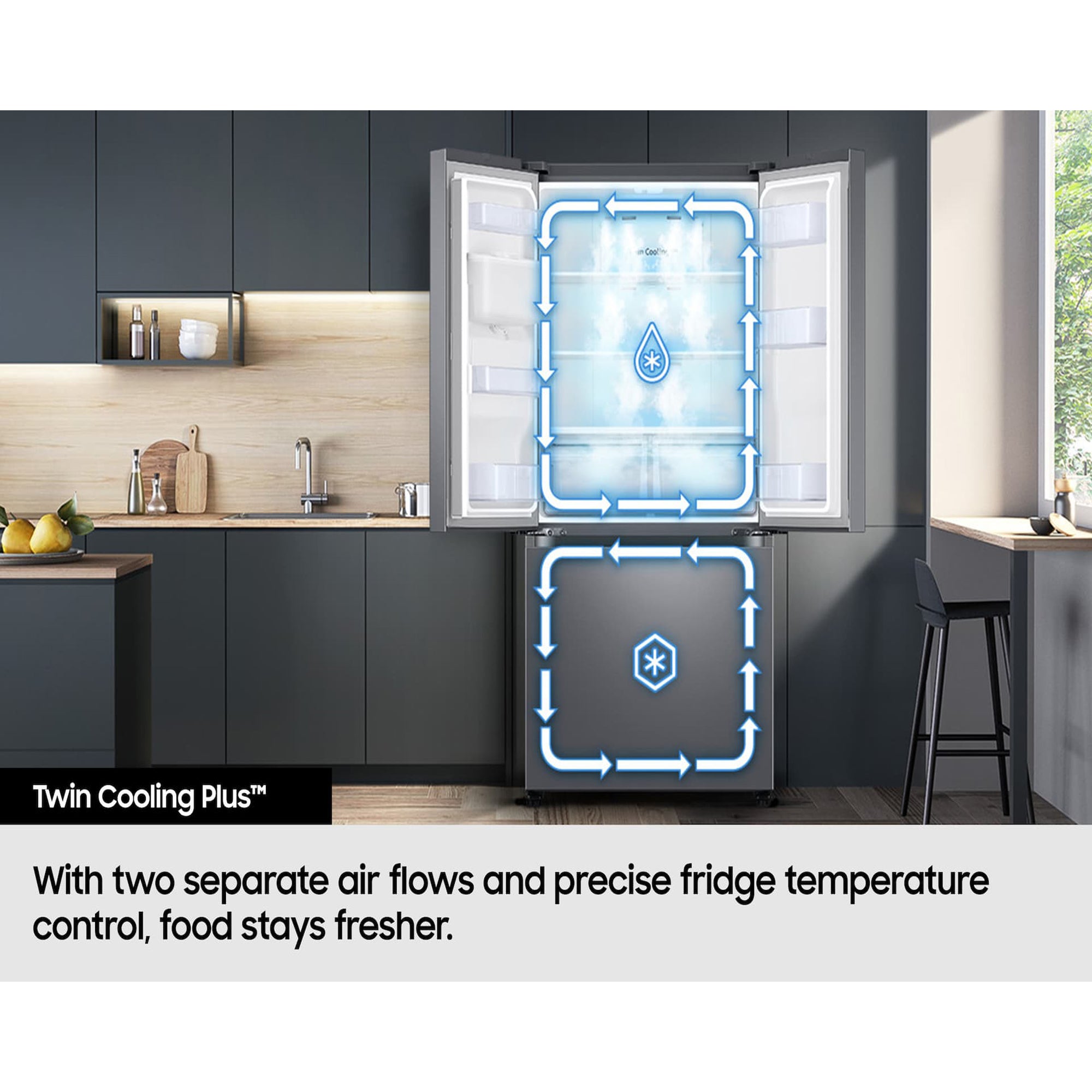 Samsung 495L French Door Refrigerator – Twin Cooling Plus SmartThings No Frost RF50C532EB1 (Black)