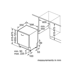 Siemens SN616X00AM installation diagram – cabinet dimensions and clearances in mm